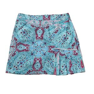 Peter Millar Women's Skort Blue Pink Paisley Print Size 10 Pleated Golf Tennis